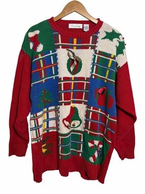 Vintage Laura Gayle Christmas Patchwork Ugly Holiday Sweater 3D Bells Tacky 1X